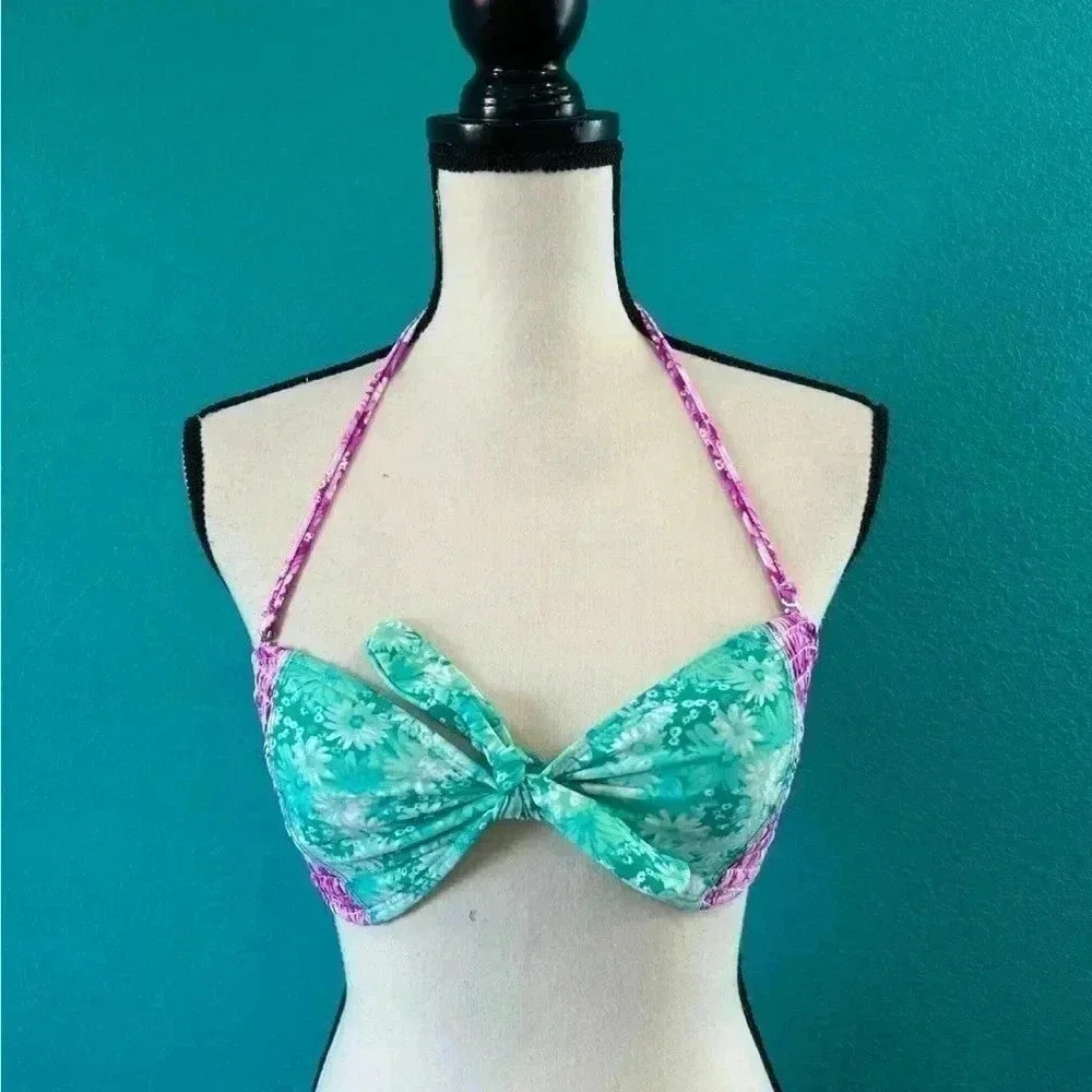 Nordstrom bp strapless purple and blue floral bikini top in size medium